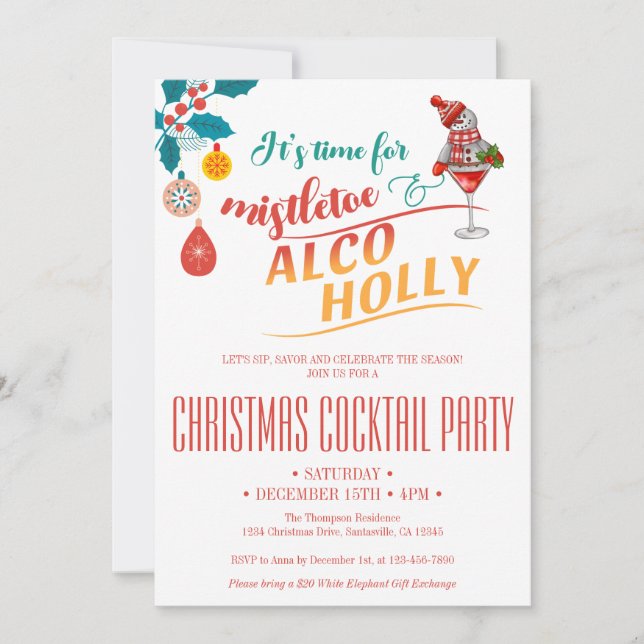 Mistletoe & Alco-Holly Weihnachtscocktail Brunch Einladung (Vorderseite)
