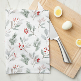 Mistletoe and Holly Berries Pattern Geschirrtuch