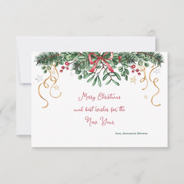 Mistletoe and Pine Christmas Card Einladung (Vorderseite)