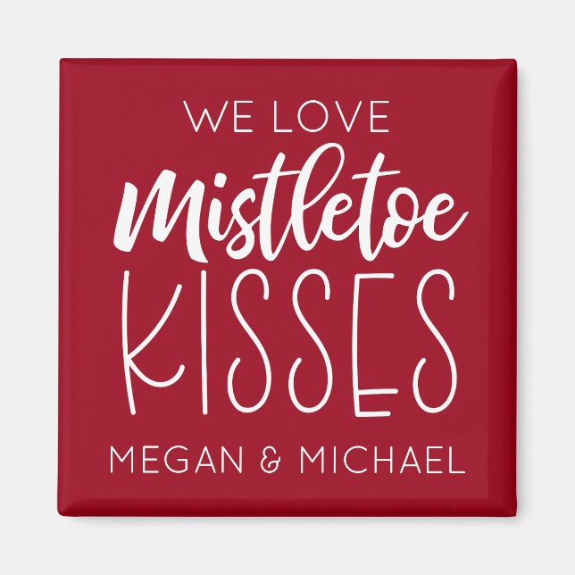 Mistletoe Baisers Typographie Rouge Magnet de Noël (Devant)