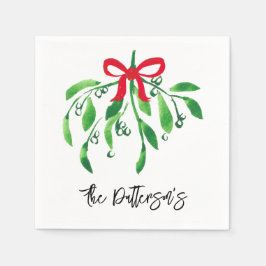 Mistletoe Couple Name Festive Red Green Kiss Serviette