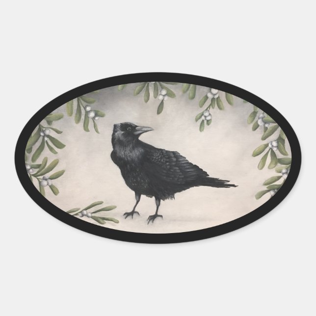 Mistletoe Crow Ovaler Aufkleber (Vorderseite)