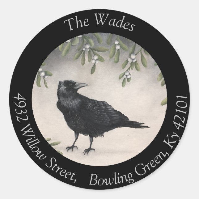Mistletoe Crow Runder Aufkleber (Vorderseite)
