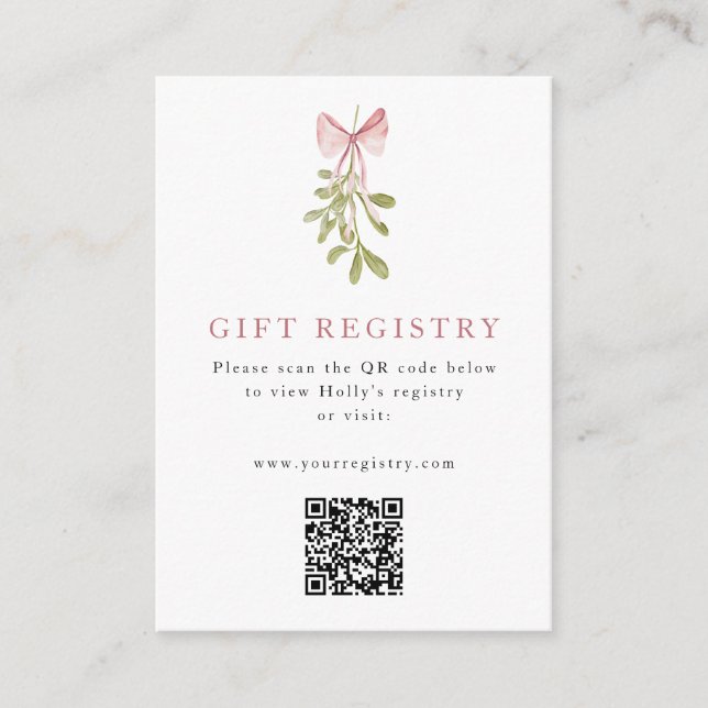 Mistletoe Dusty Rose Bow QR Code Begleitkarte (Vorderseite)
