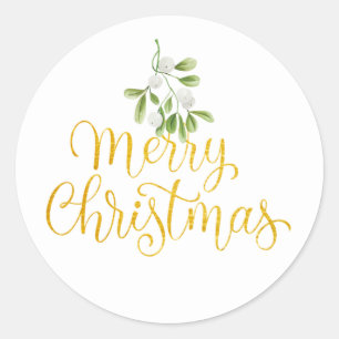 Mistletoe Elegant Gold Script Frohe Weihnachten Runder Aufkleber