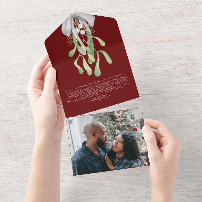 Mistletoe Elegante Weihnachtskarte All In One Einladung (Abreißen)