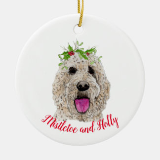 Mistletoe et Holly Golden Doodle Ornement