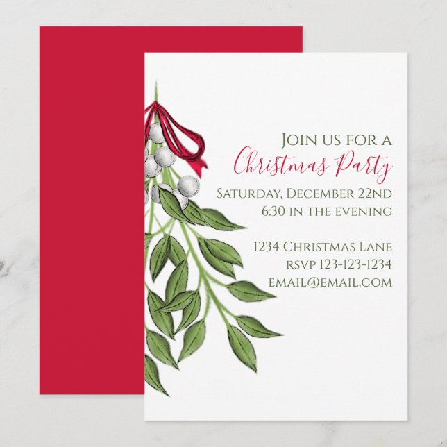 Mistletoe Greenery Trendy Niedliches Party Einladung (Vorne/Hinten)