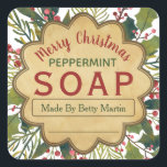 Mistletoe Holly Christmas Foliage Soap Labels Quadratischer Aufkleber<br><div class="desc">Freunde und Familie sind für Ihre Pfefferminzseife gewartet, um den Beginn der Ferienzeit zu markieren! Fügen Sie die letzte "Frohe Weihnachten"-Touch und Ihren Namen zu Ihren handgemachten Seifen Kreationen. Dieses Aufkleber ist voll von Weihnachtsblättern wie Heilig und Mistleton.</div>