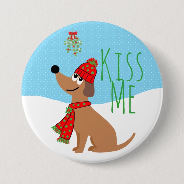 Mistletoe Hund Kisses Large, 3-Zoll Round Button (Vorderseite)
