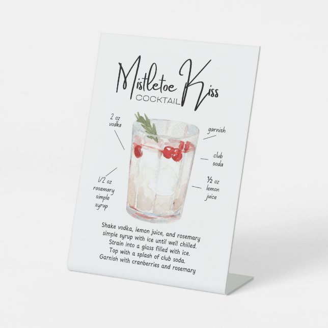 Mistletoe Kiss Holiday Cocktail Bar Sign Sockelschild (Vorderseite)