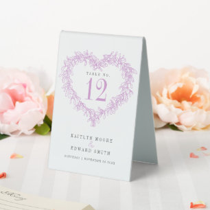 Mistletoe Kranz lila weiße Hochzeitsfeier Tischnum Tischaufsteller