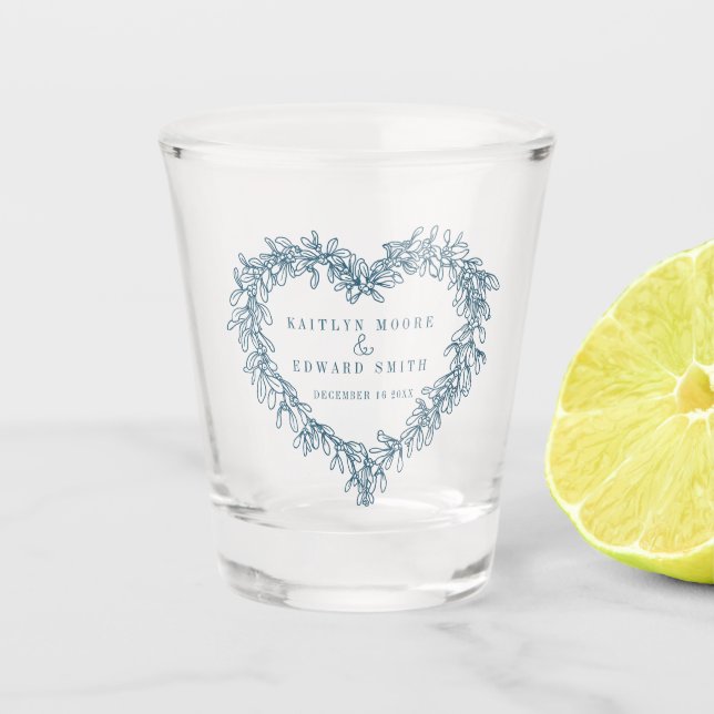 Mistletoe line Art Blue Winter Hochzeit Brauch Schnapsglas (Vorderseite)