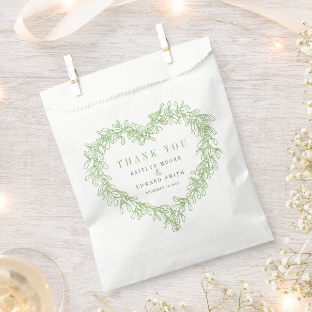 Mistletoe line art green gray Hochzeit danke Geschenktütchen (Ausgeschnitten)
