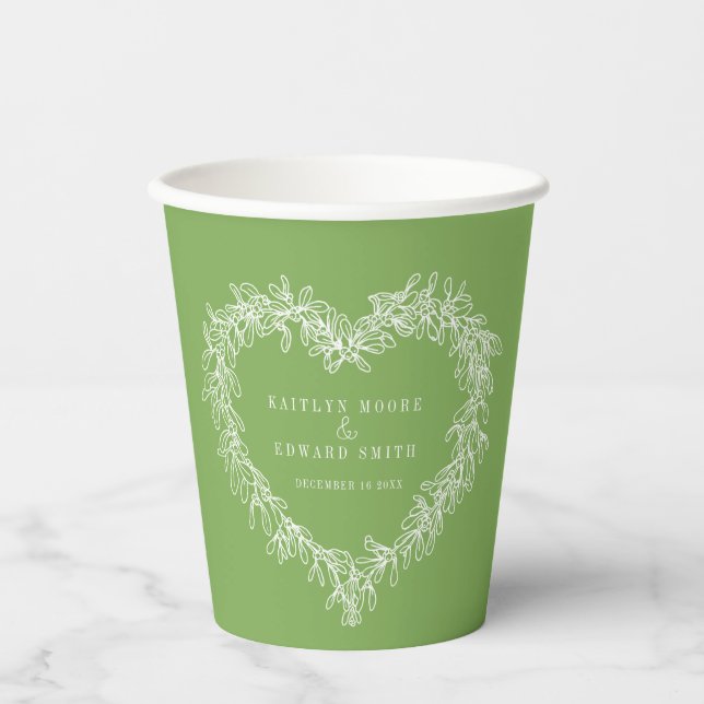 Mistletoe line art green wedding custom Foto Pappbecher (Vorderseite)