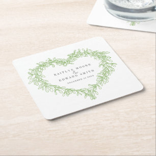 Mistletoe line Art Green Winter Hochzeit Brauch Rechteckiger Pappuntersetzer