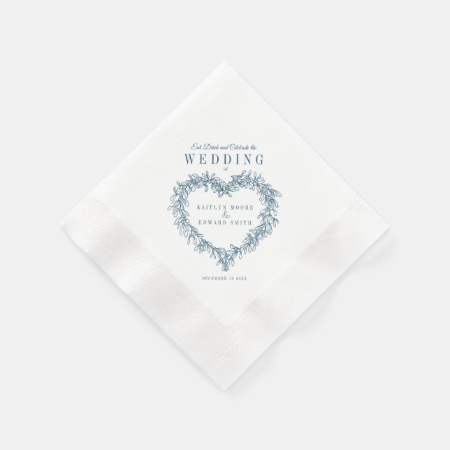 Mistletoe line Art Hochzeit blau weiß Brauch Serviette (Ecke)