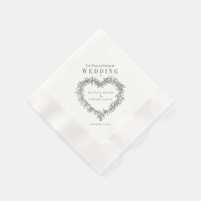 Mistletoe line Art Mono Hochzeit Brauch Serviette (Ecke)