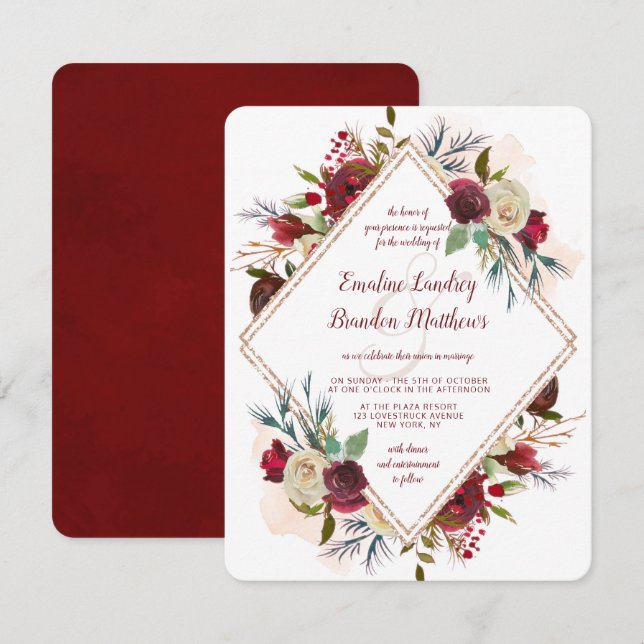 Mistletoe Manor Rose Gold Double Diamond Wedding Einladung (Vorne/Hinten)