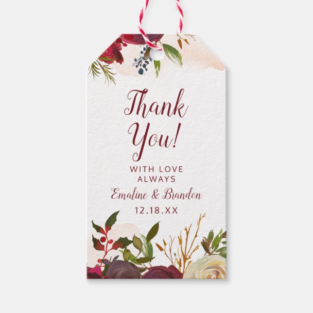 Mistletoe Manor Watercolor Rose Wedding Vielen Dan Geschenkanhänger (Vorderseite)