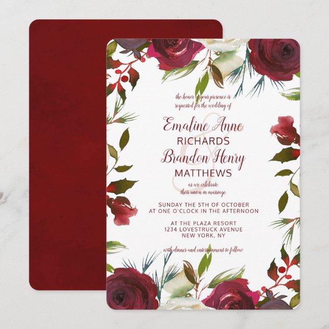 Mistletoe Manor Watercolor Winter Border Wedding Einladung (Vorne/Hinten)