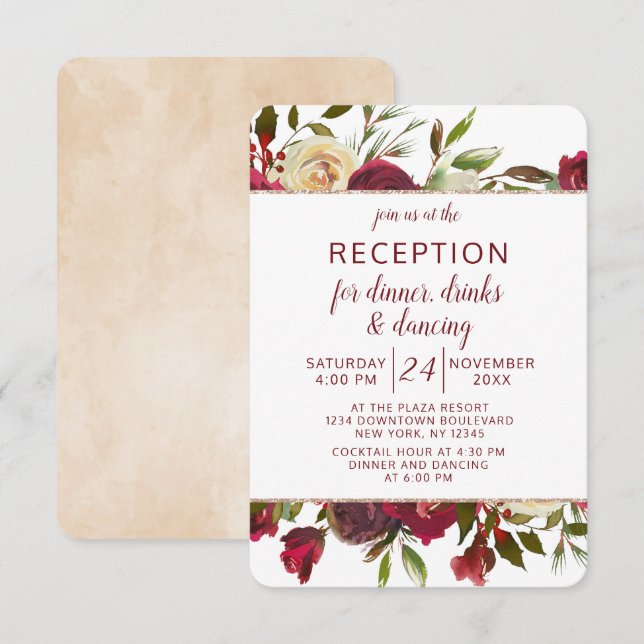 Mistletoe Manor Winter Floral Wedding Reception Einladung (Vorne/Hinten)
