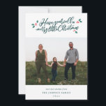 Mistletoe Merry Little Christmas Photo Card Feiertagskarte<br><div class="desc">""Have yourself a merry little Christmas" in modern script accents your cute horizontal family photo in these holiday cards. Decorated with festive red and green watercolor mistletoe for the holidays! Backer is watercolor holly leaves in deep teal.</div>