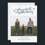 Mistletoe Merry Little Christmas Photo Card Feiertagskarte<br><div class="desc">""Have yourself a merry little Christmas" in modern script accents your cute horizontal family photo in these holiday cards. Decorated with festive red and green watercolor mistletoe for the holidays! Backer is watercolor holly leaves in deep teal.</div>