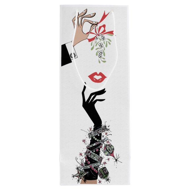 Mistletoe Mischief 1950s Illustration Geschenktüte Für Weinflaschen (Rückseite)