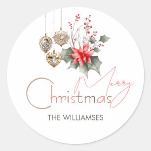 Mistletoe Red Green Posh Christmas Ornament Script Runder Aufkleber