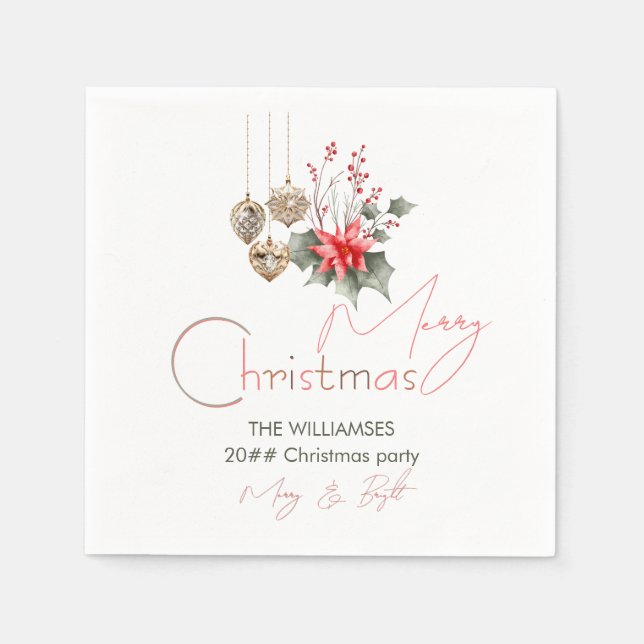 Mistletoe Red Green Posh Christmas Ornament Script Serviette (Vorderseite)