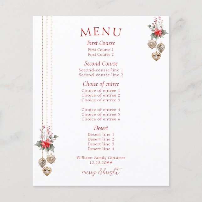 Mistletoe Red Posh Christmas Dinner Party Menu (Devant)