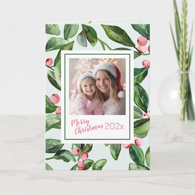 Mistletoe rose Joyeux Carte photo de Noël (Devant)