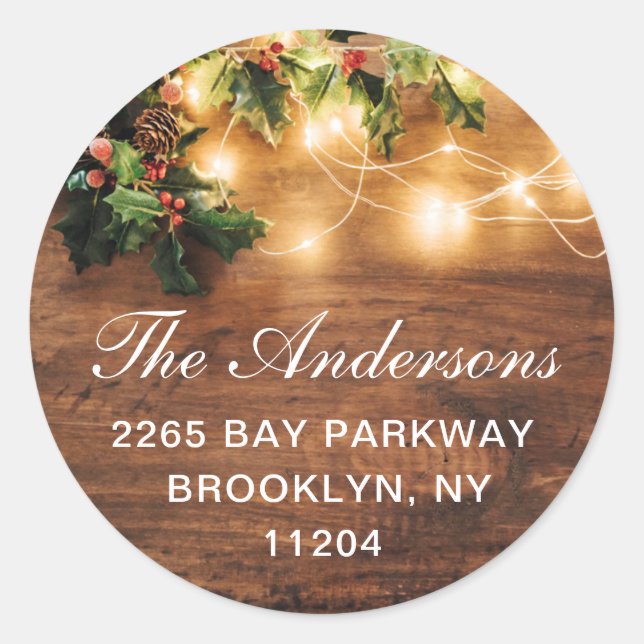 Mistletoe Rustic Christmas Return Address Label Runder Aufkleber (Vorderseite)