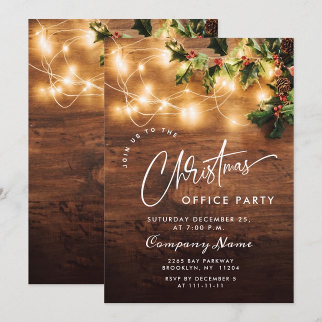 Mistletoe Rustic Corporate Weihnachtsfeier Einladung (Vorne/Hinten)