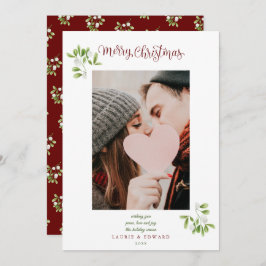 Mistletoe Script Merry Christmas Couples Foto Feiertagskarte