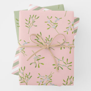 Mistletoe Streifen Rose grün Geschenkpapier Set