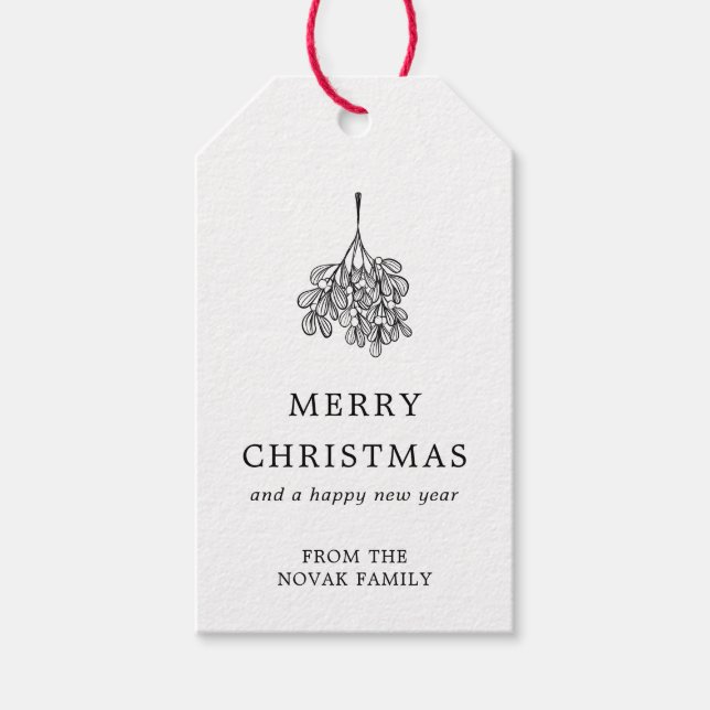Mistletoe Twig Kraft Papier Frohe Weihnachten Geschenkanhänger (Vorderseite)
