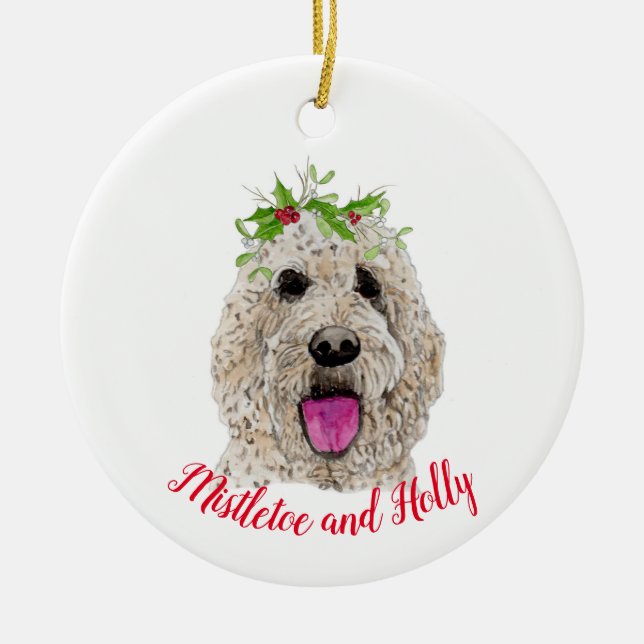 Mistletoe und Holly Golden Doodle Ornament (Vorne)