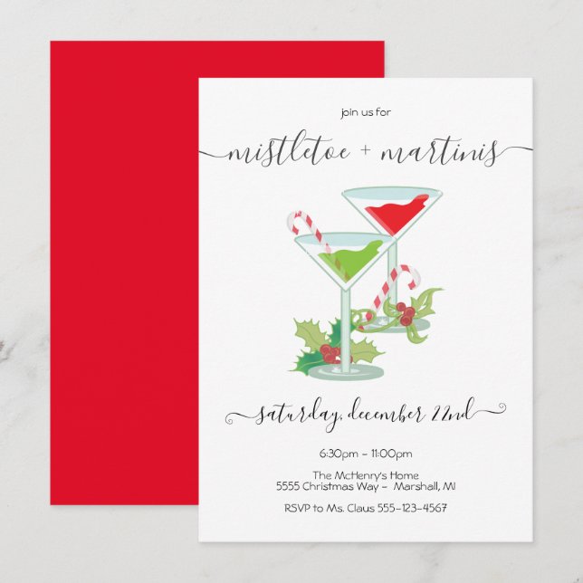 Mistletoe und Martinis Holiday Cocktail Party Einladung (Vorne/Hinten)