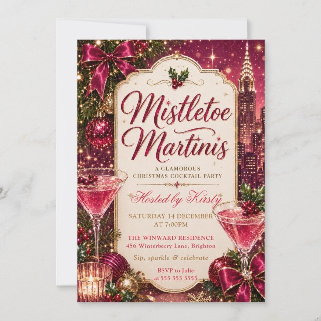 Mistletoe und Martinis Weihnachtsfeier Einladung (Vorderseite)