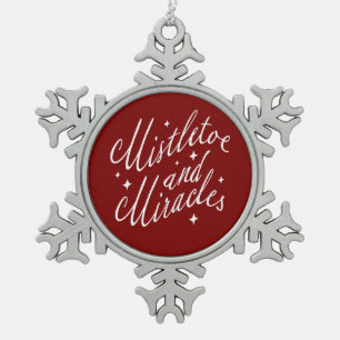 Mistletoe und Wunder Rot und Weiß Schneeflocken Zinn-Ornament