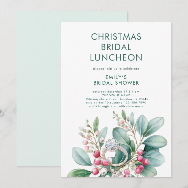 Mistletoe Verlobung Ring Brautparty Mittagessen Einladung (Vorne/Hinten)