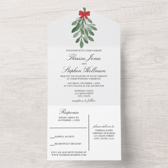 Mistletoe Wedding All In One Einladung (Innen)