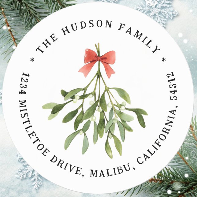 Mistletoe Weihnachtsfeiertage Rücksendeadresse Runder Aufkleber (Von Creator hochgeladen)