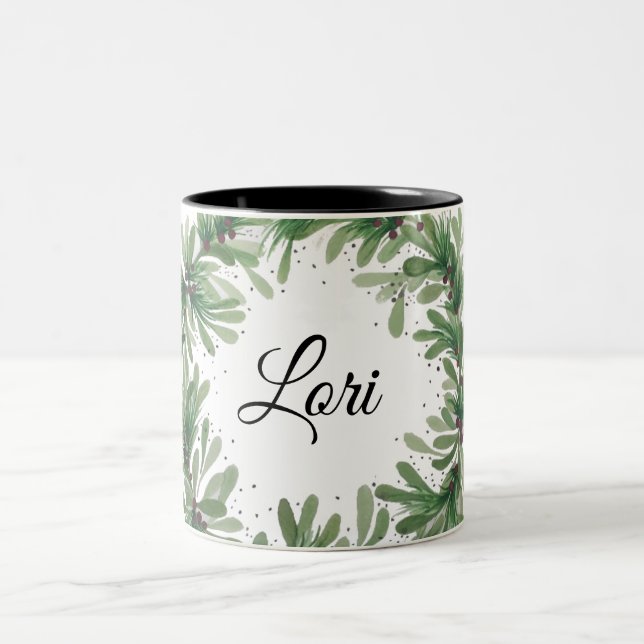 Mistletoe wreath monogram template Two-Tone coffee Zweifarbige Tasse (Mittel)