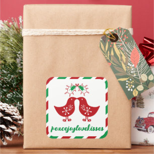 Mistletoes Kissing Chicks Mr & Mrs. 1. Weihnachten Quadratischer Aufkleber