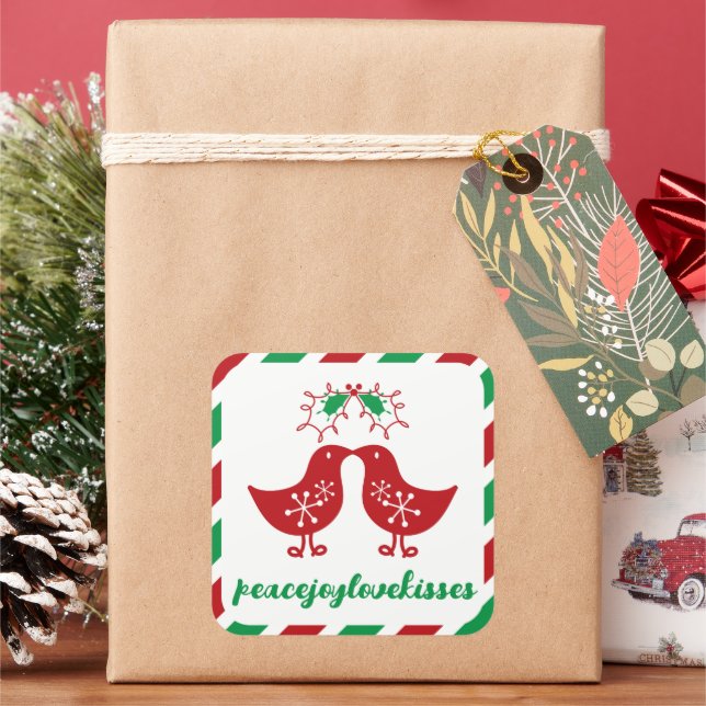 Mistletoes Kissing Chicks Mr & Mrs. 1. Weihnachten Quadratischer Aufkleber (Feiertag)