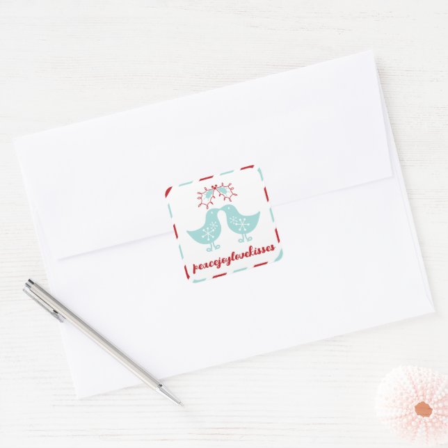 Mistletoes Kissing Chicks Mr & Mrs. 1. Weihnachten Quadratischer Aufkleber (Umschlag)