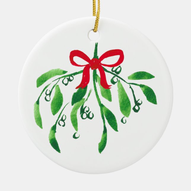MistletoNAME & NAME Jahr Feierlicher Roter grüner  Keramik Ornament (Vorne)